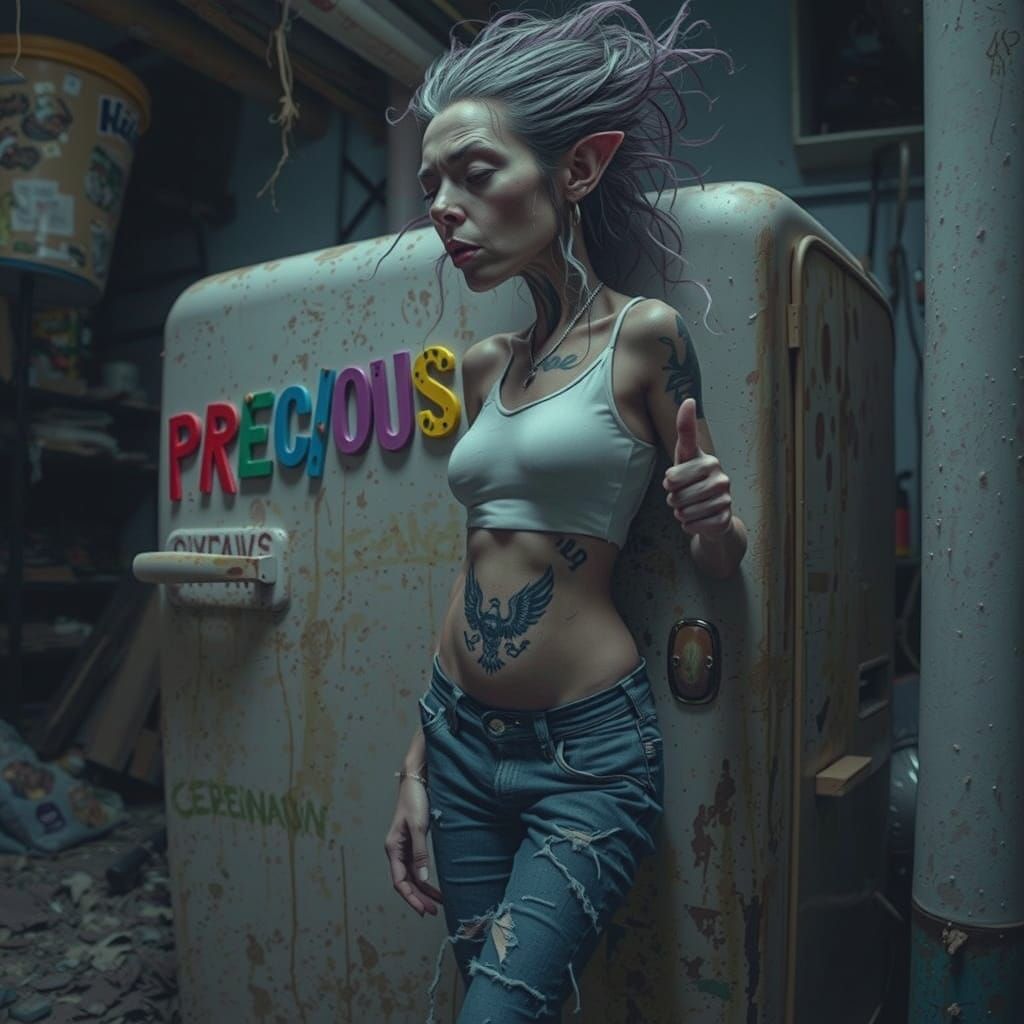 Grotesque Hillbilly Woman Howling in Garage