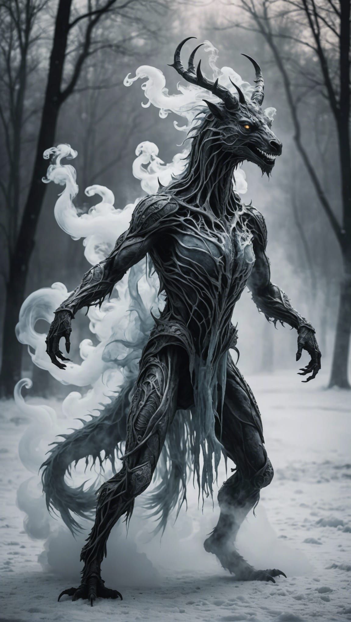 Ethereal Smoke and Ice Beings Dance in Harmony