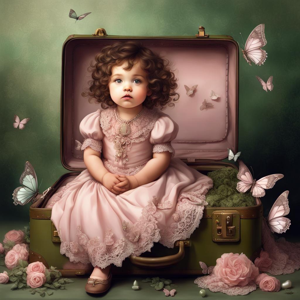 Enchanting Victorian Toddler in a Whimsical Suitcase Wonderl...