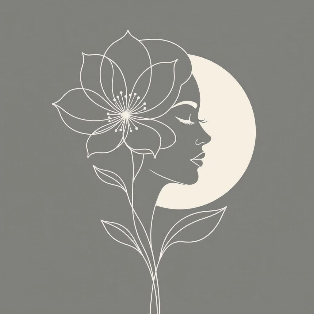Minimalist Line Art Flower Woman Portrait
