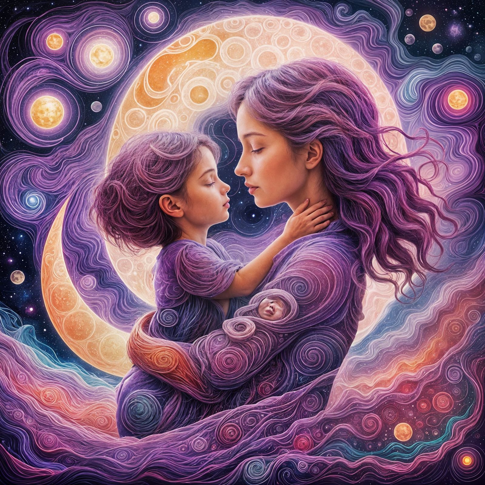 Mother and Child Under Celestial Glow