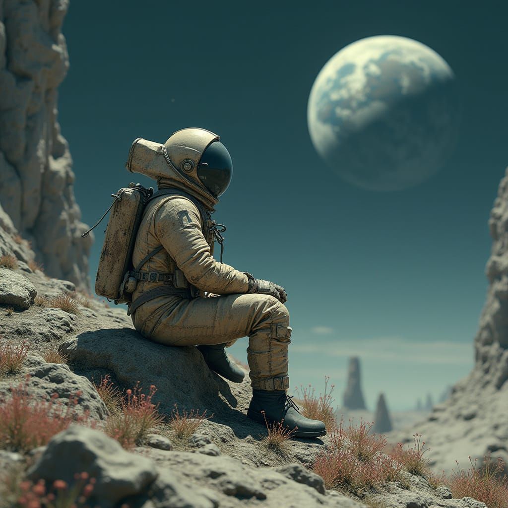 Astronaut on Alien Moon in Cosmic Horror Style