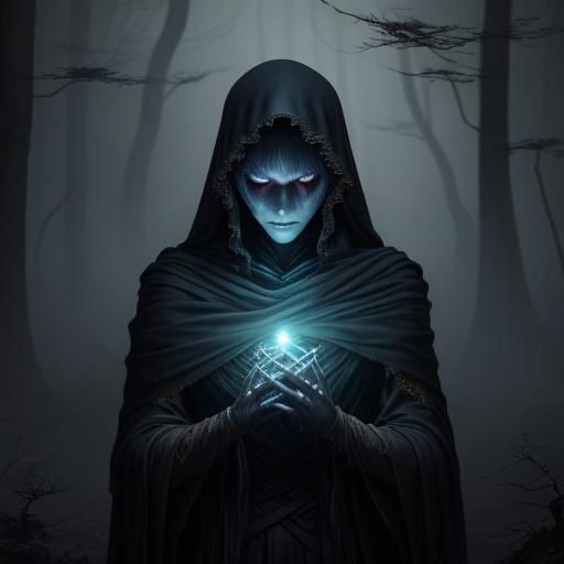 Dark Fantasy Sorrow Weaver in Mysterious Mist