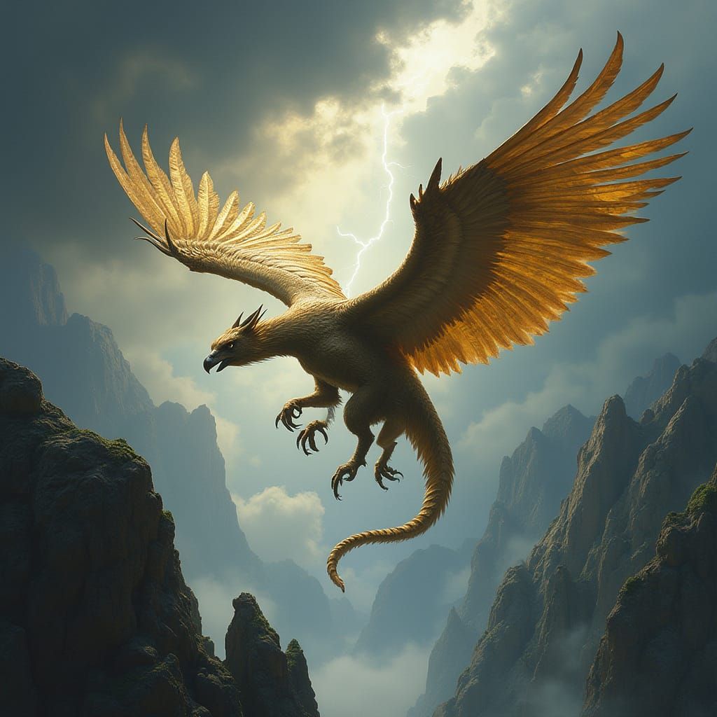 Majestic Griffin in Realistic Stormy Skies