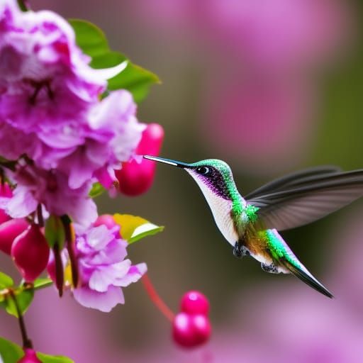 Detailed Macro of Purple Hummingbird Feeding