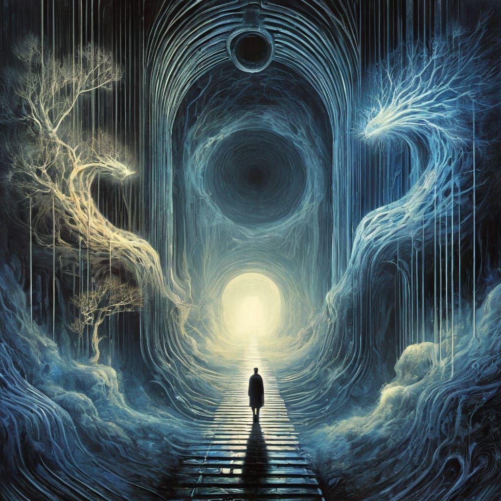 Surrealist Tunnel Transforms into Ethereal Light Forms