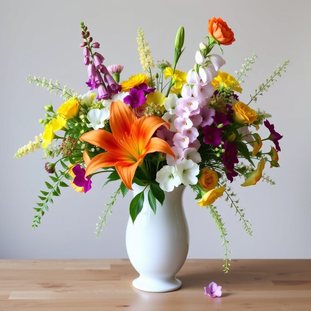 Vibrant Floral Arrangement in a White Vase