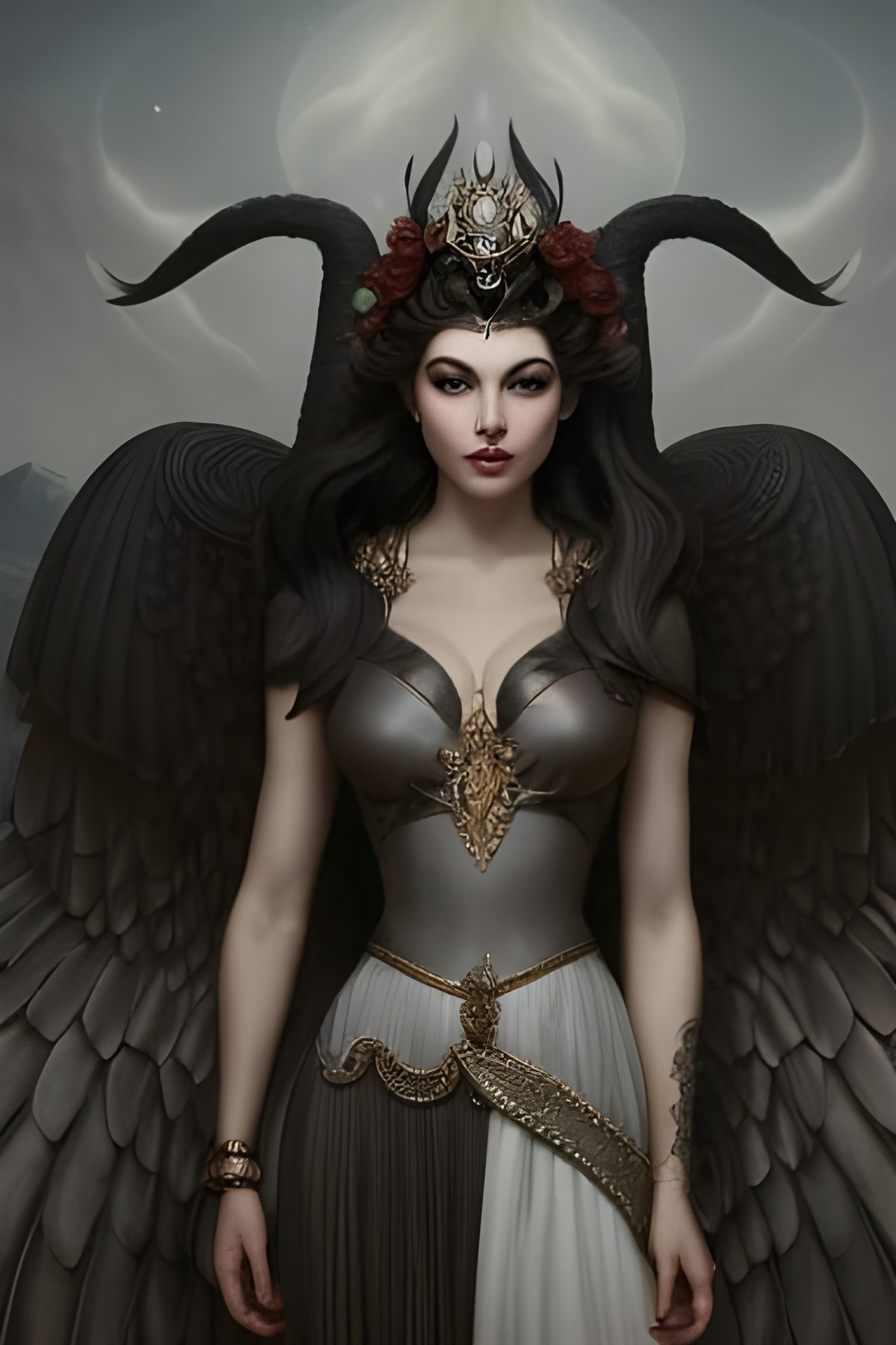 Elegant Swan Goddess Portrait in Art Nouveau Style