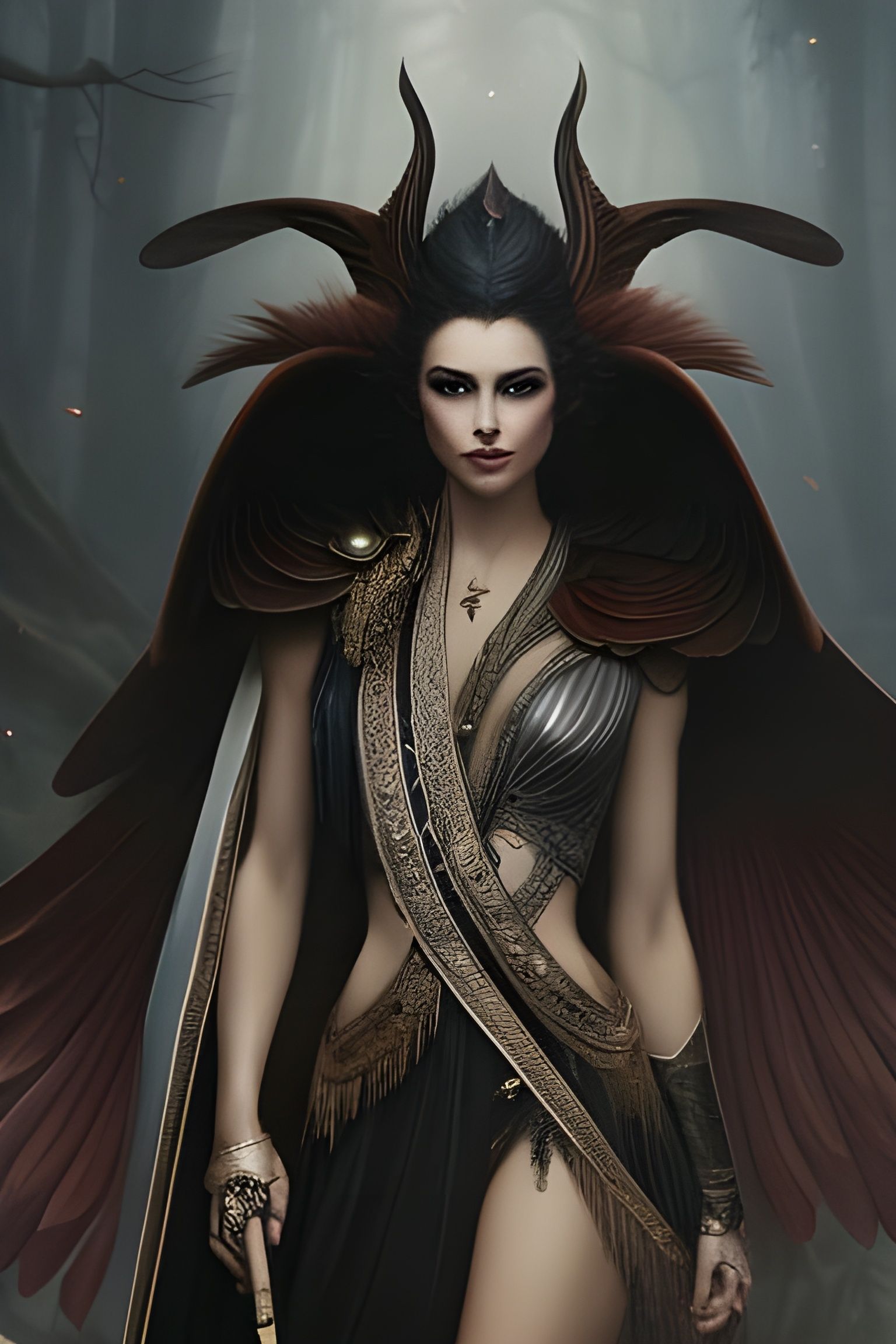 Elegant Swan Goddess Portrait in Opulent Style