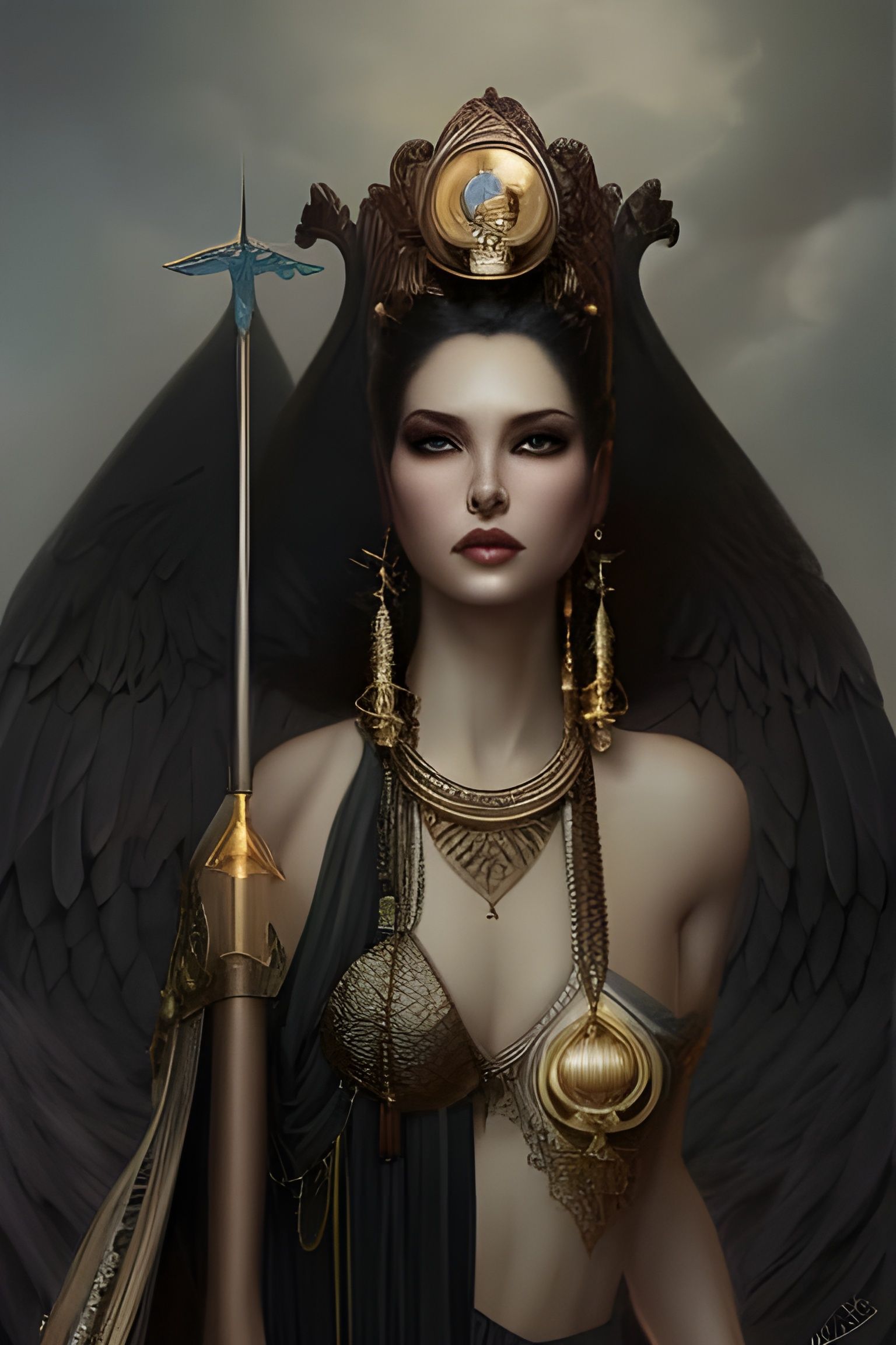 Elegant Swan Goddess Portrait in Art Nouveau Style