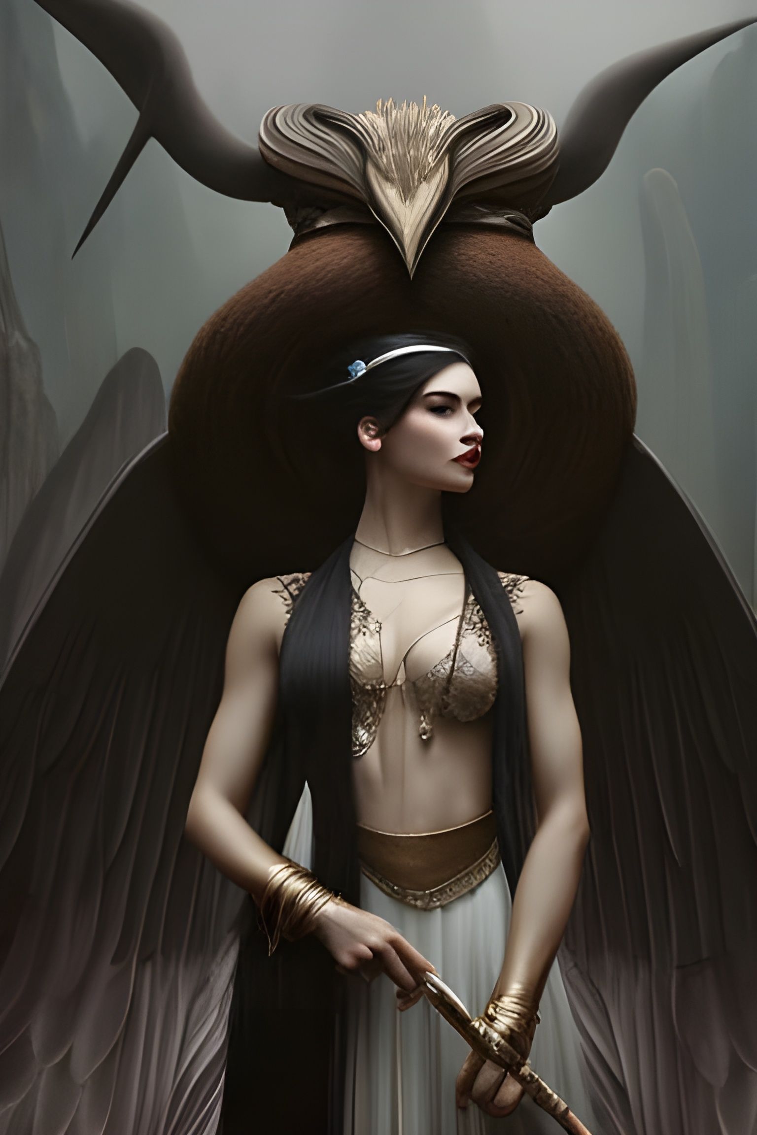 Elegant Swan Goddess Portrait in Art Nouveau Style