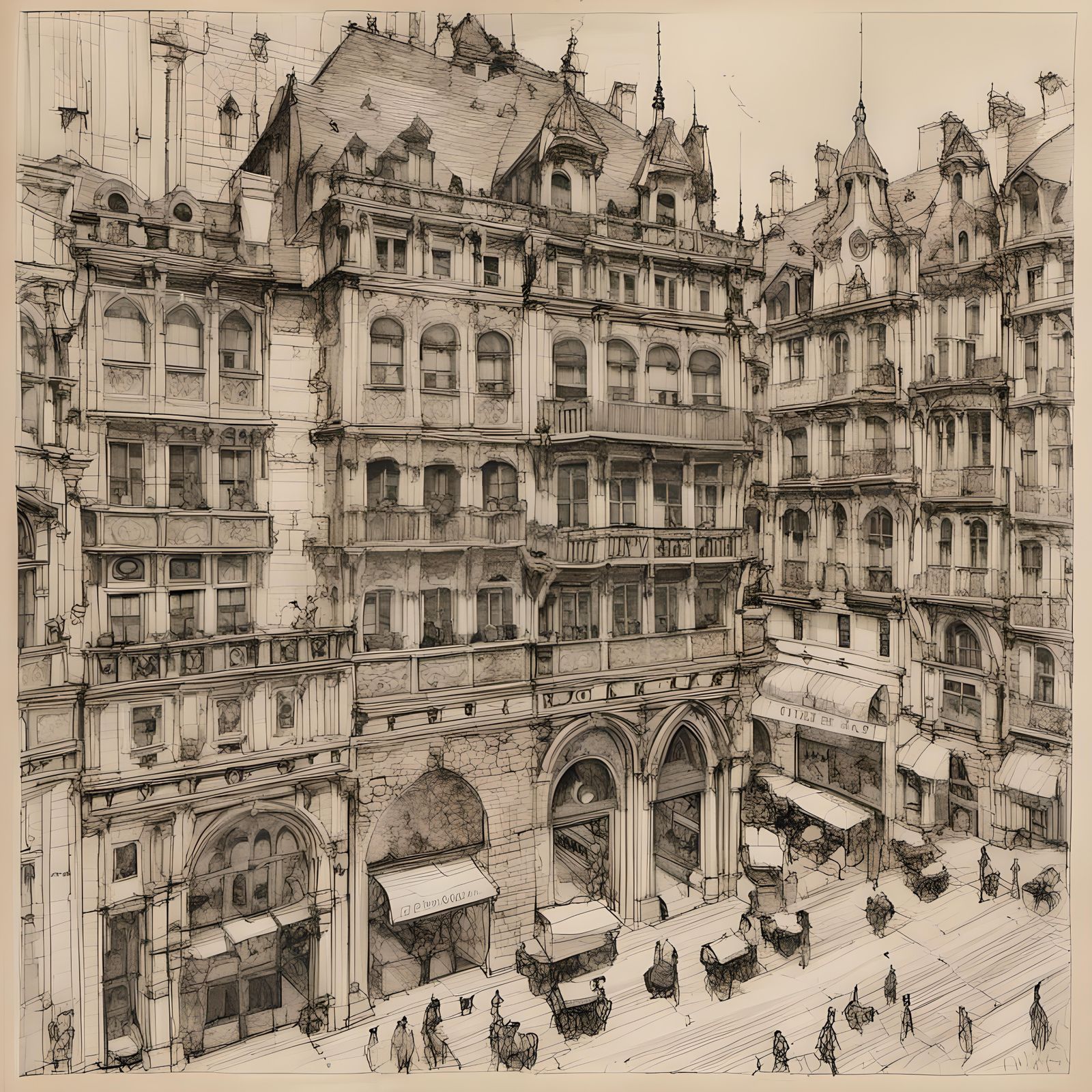 Rouen Architectural Masterpiece in Black Ink and Gouache