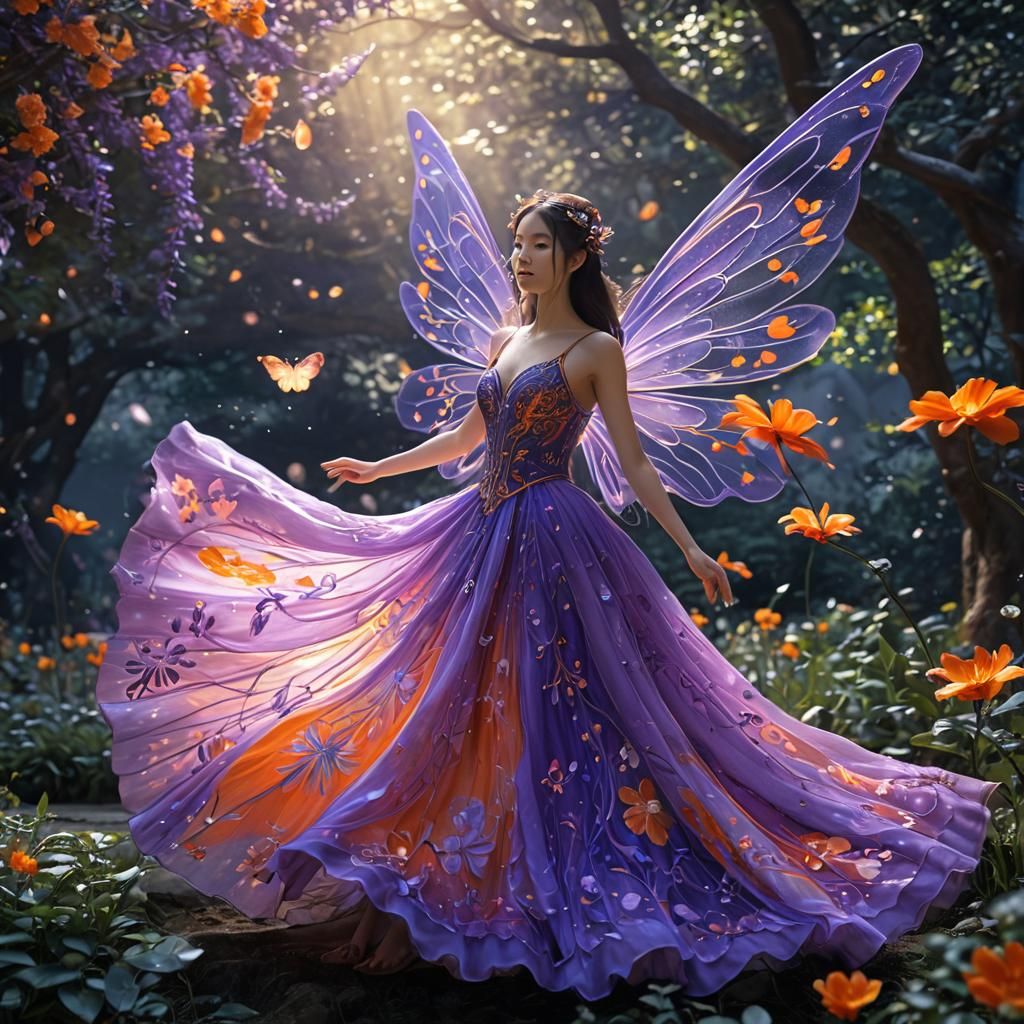 Whimsical Fairy in Vibrant Neon Garden