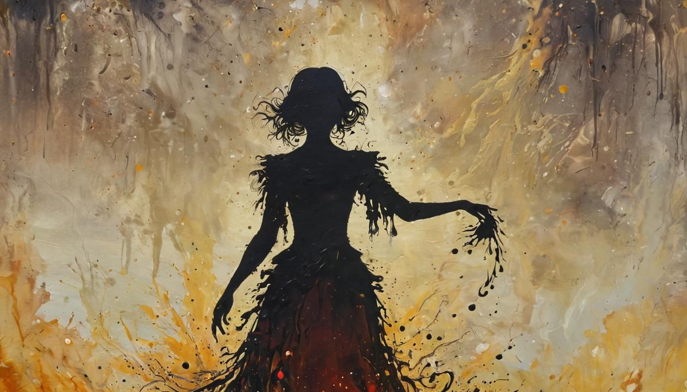 Ethereal Vampire Silhouette in a Whirlwind of Dark Droplets