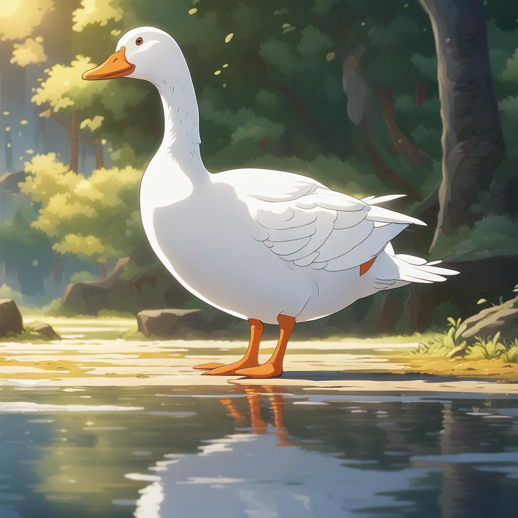 Animated Goose with Vibrant Orange Feet and Bill