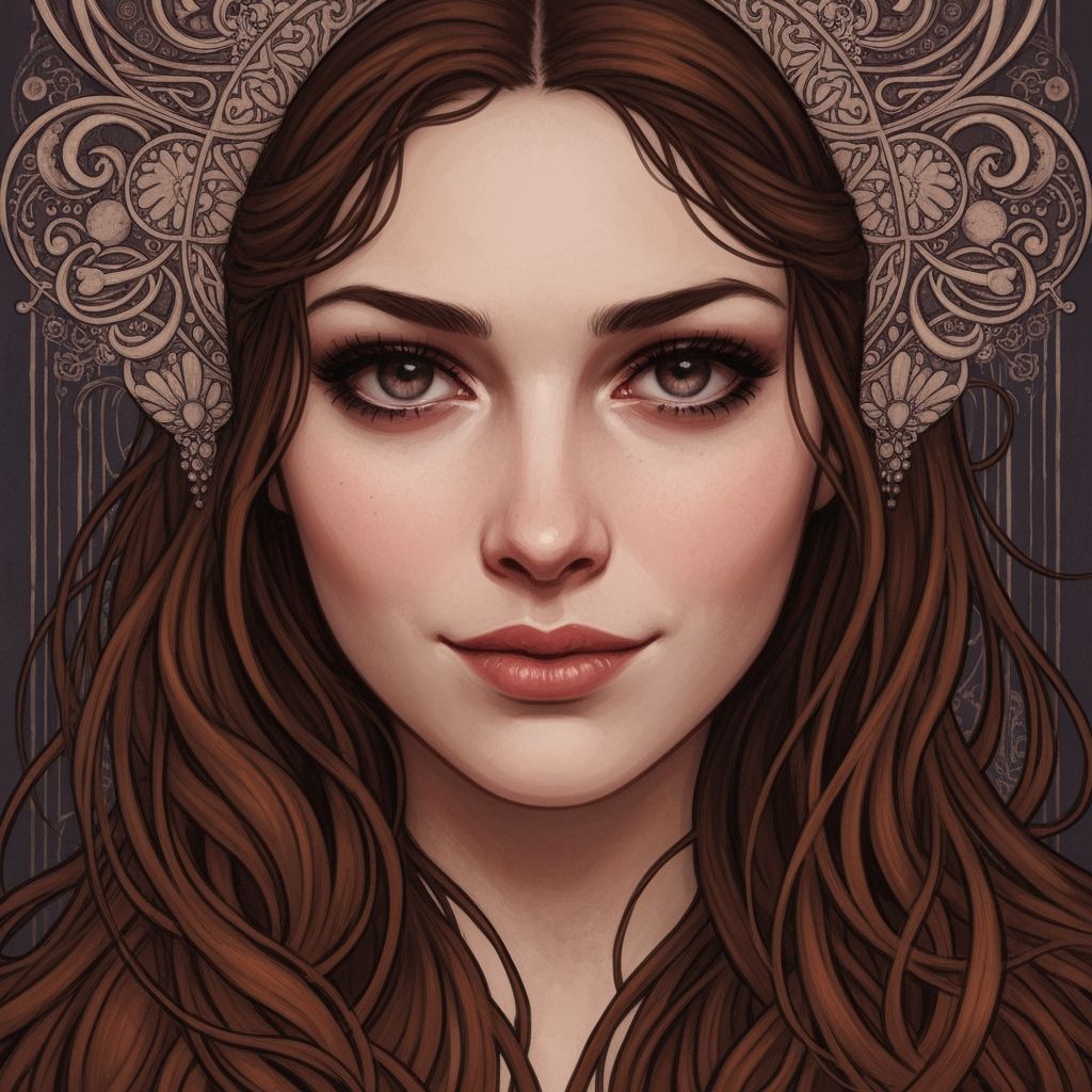 Expressive Woman with Enigmatic Smile, Art Nouveau Style