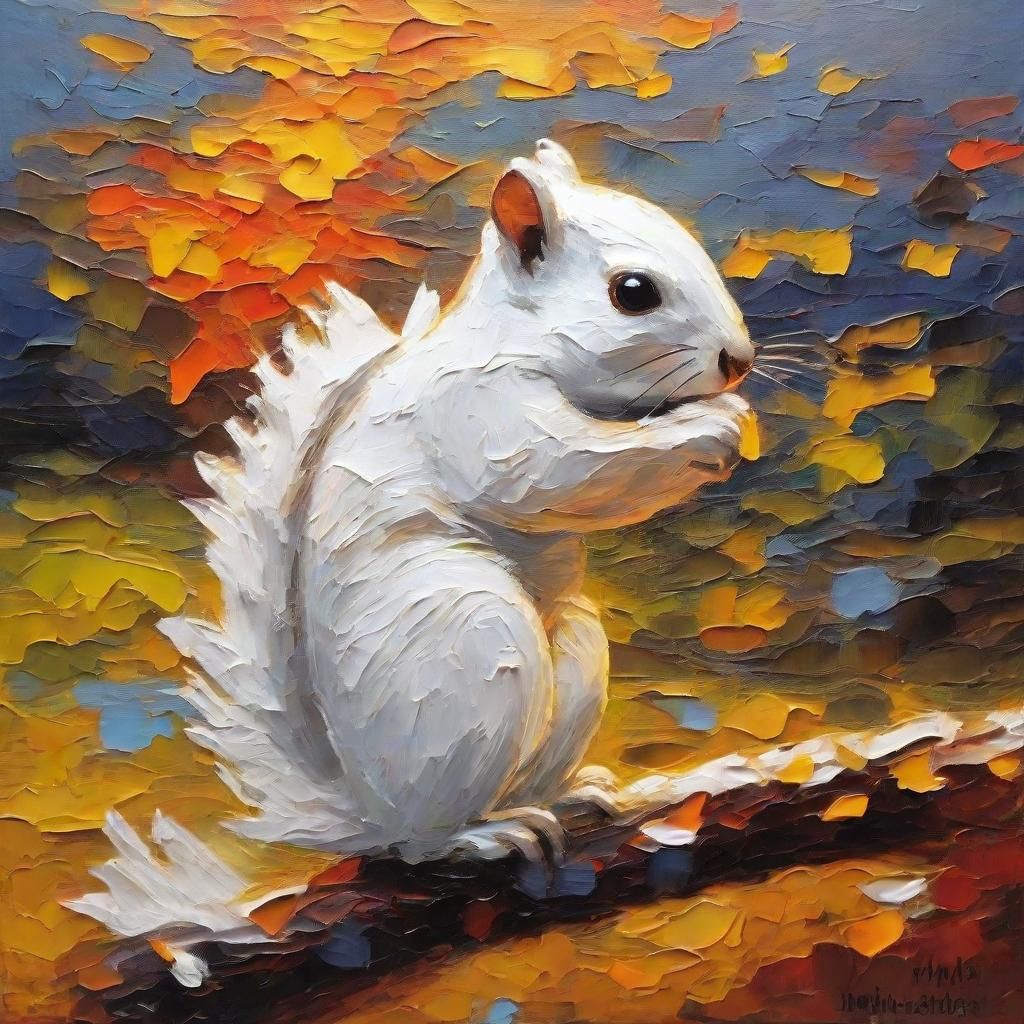 Vibrant Sunset Impasto Squirrel