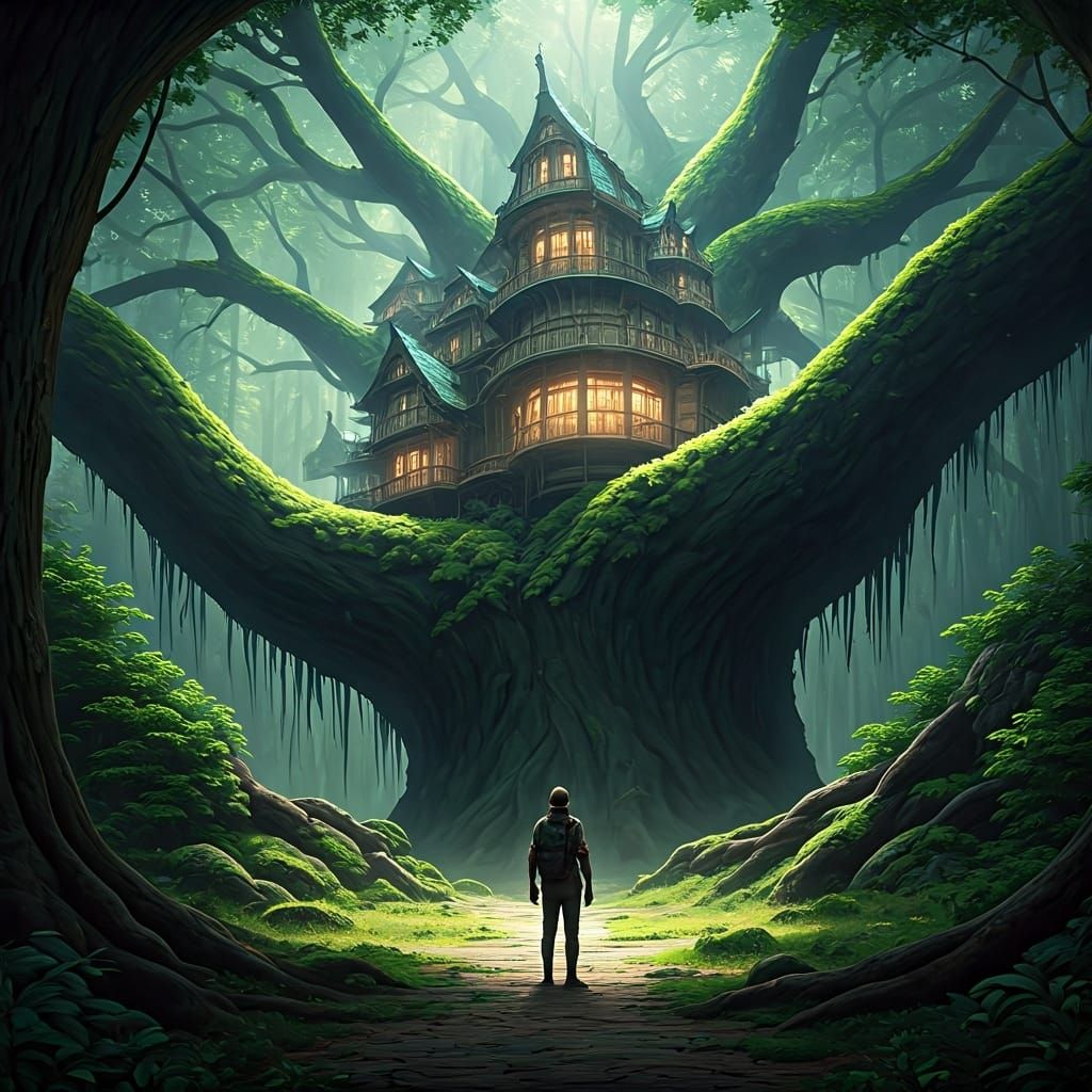 Hidden Steampunk Village in Ancient Tree