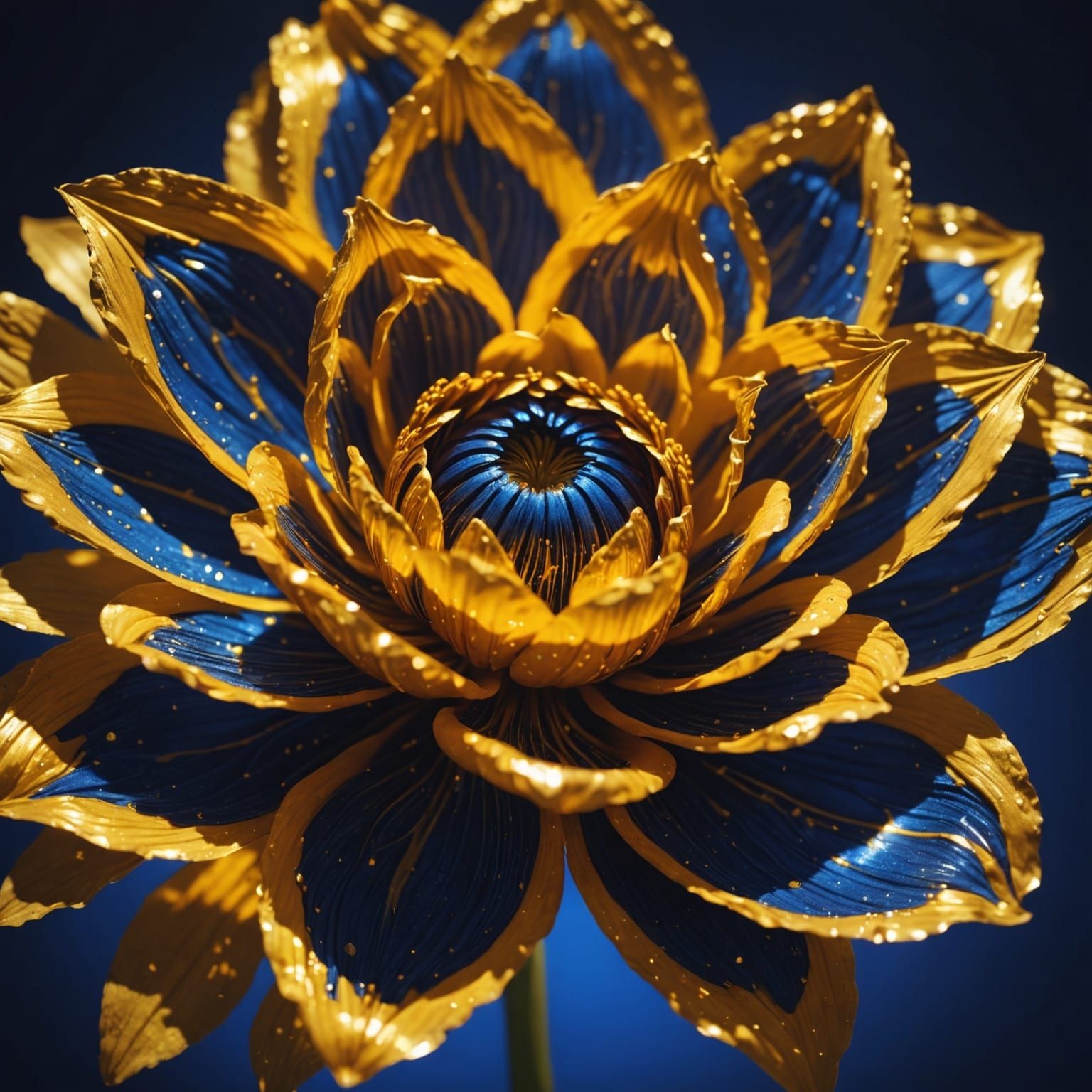Golden Flower Unfolds on Royal Blue