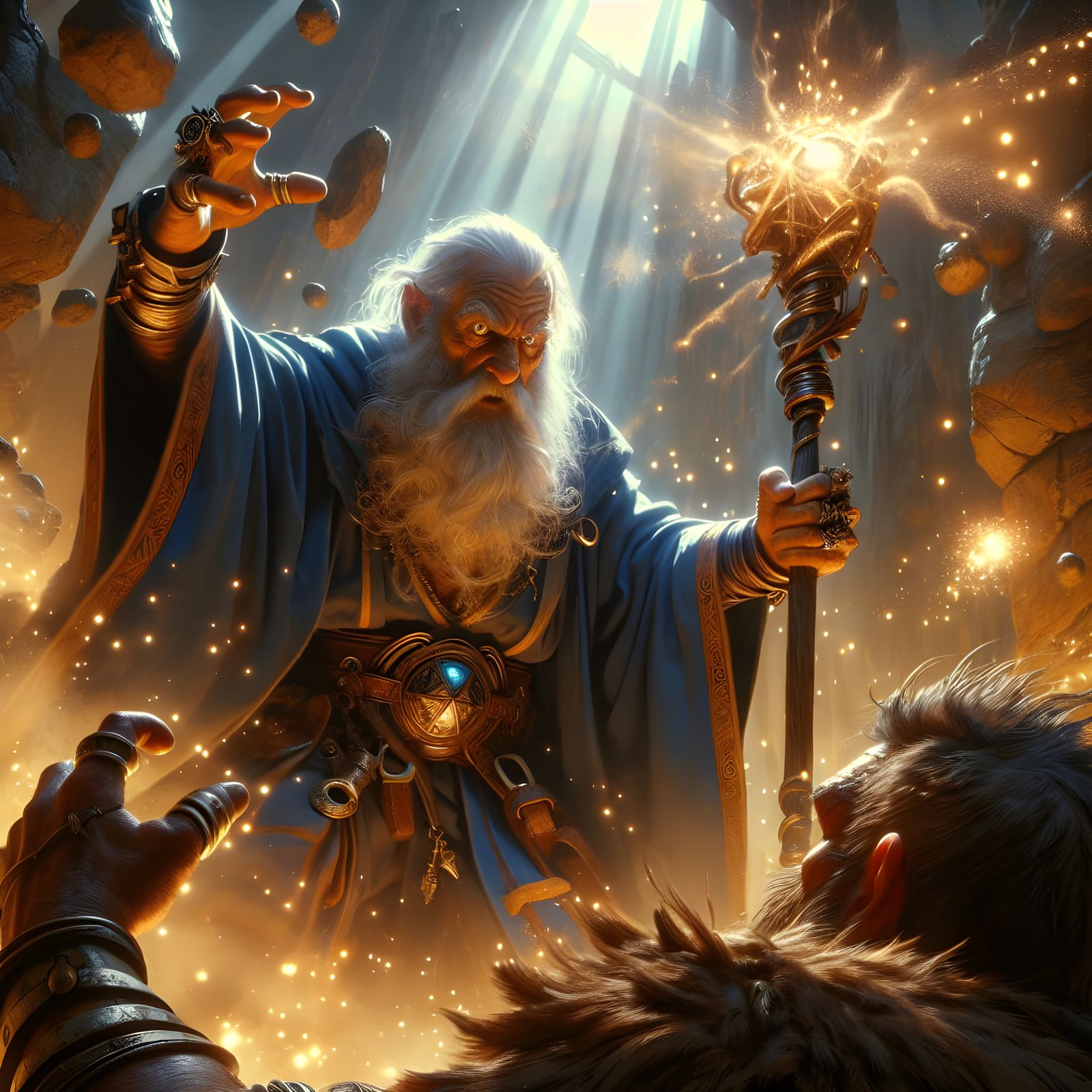 Elderly Wizard Confronts Frenzied Gnoll in a Dark Academic F...