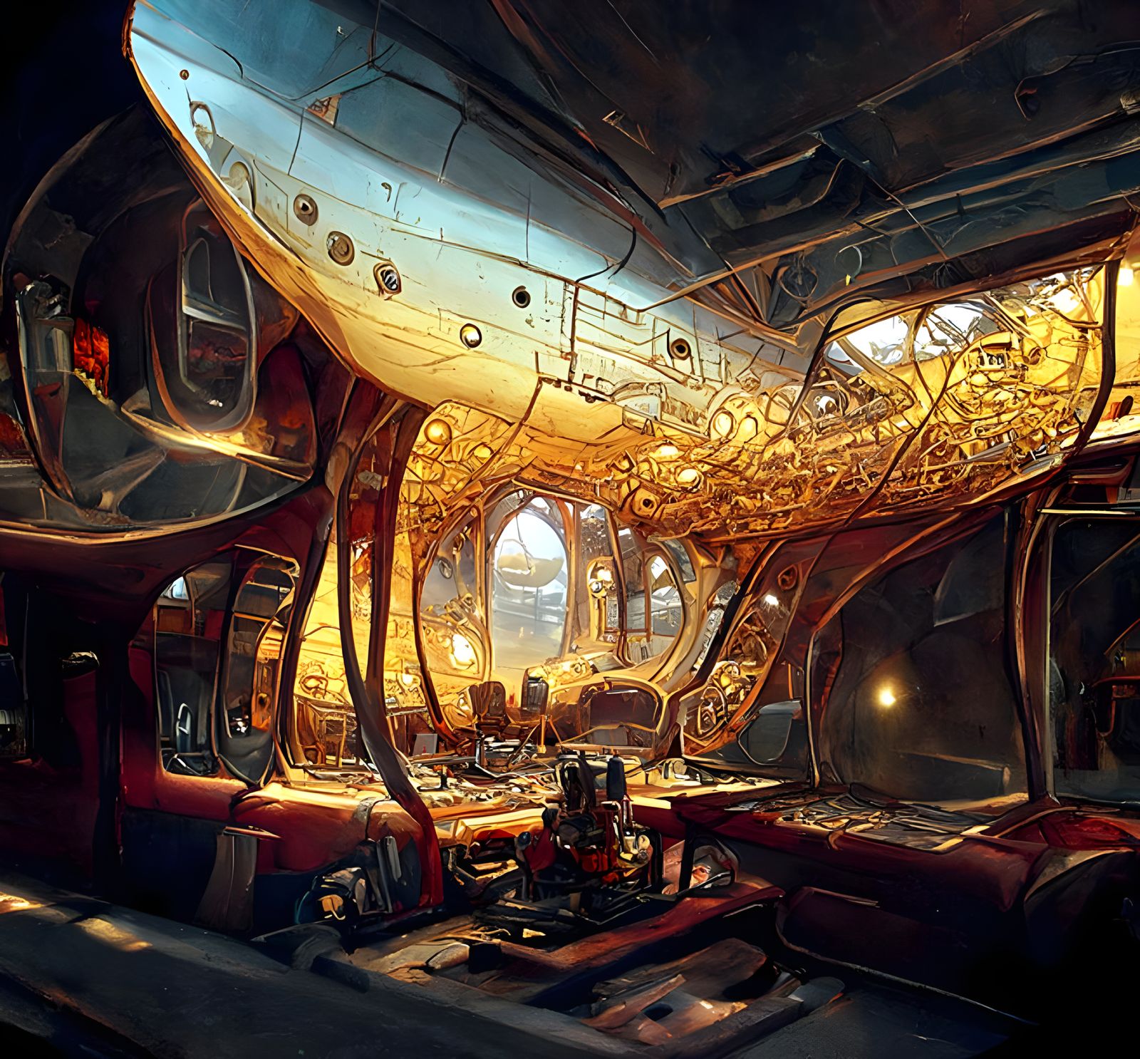 Elaborate Honeypunk Spaceship Interior in Hyperrealistic Det...