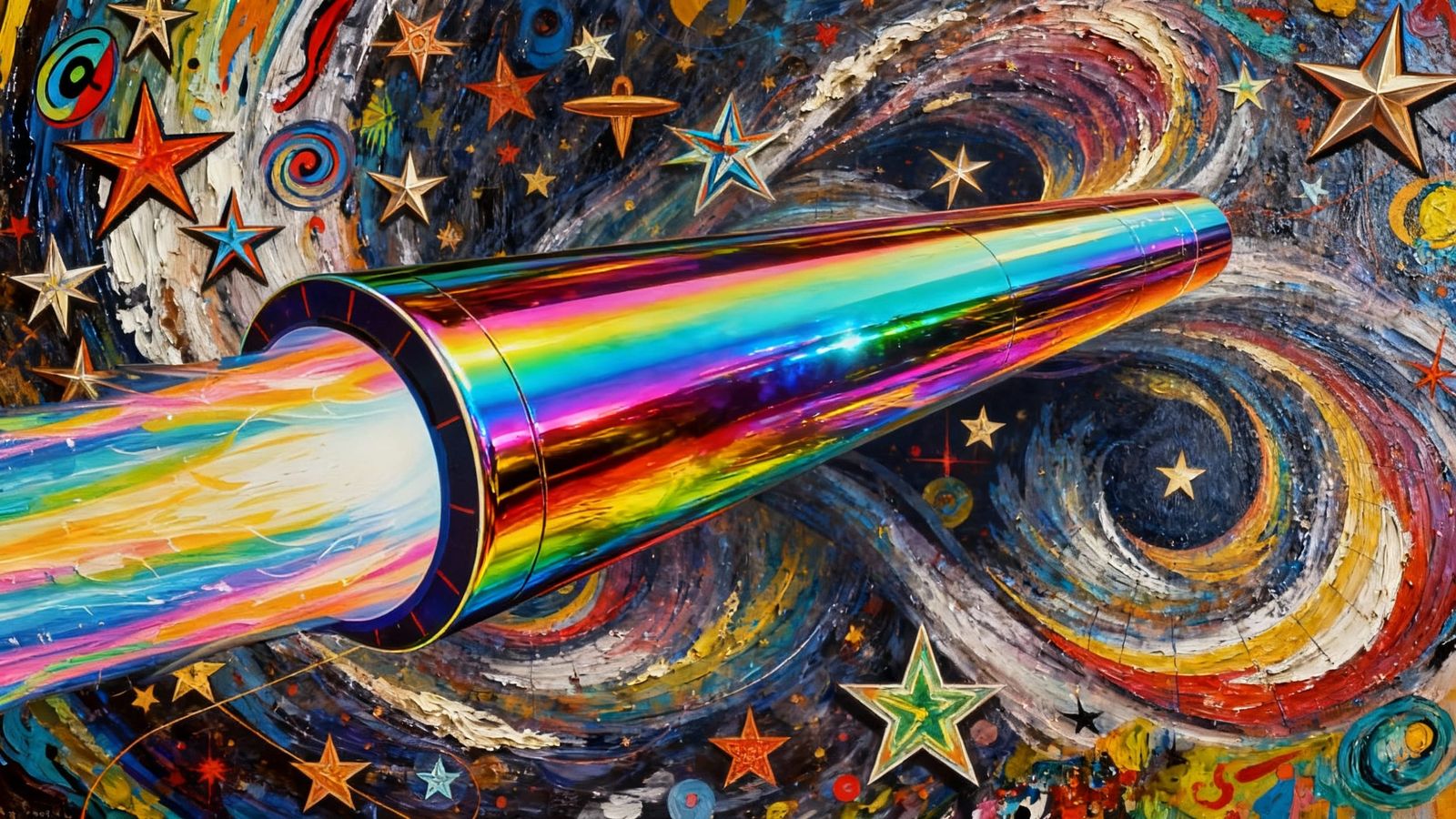 Sleek Rainbow Cylinder with Vortex Maelstrom Background
