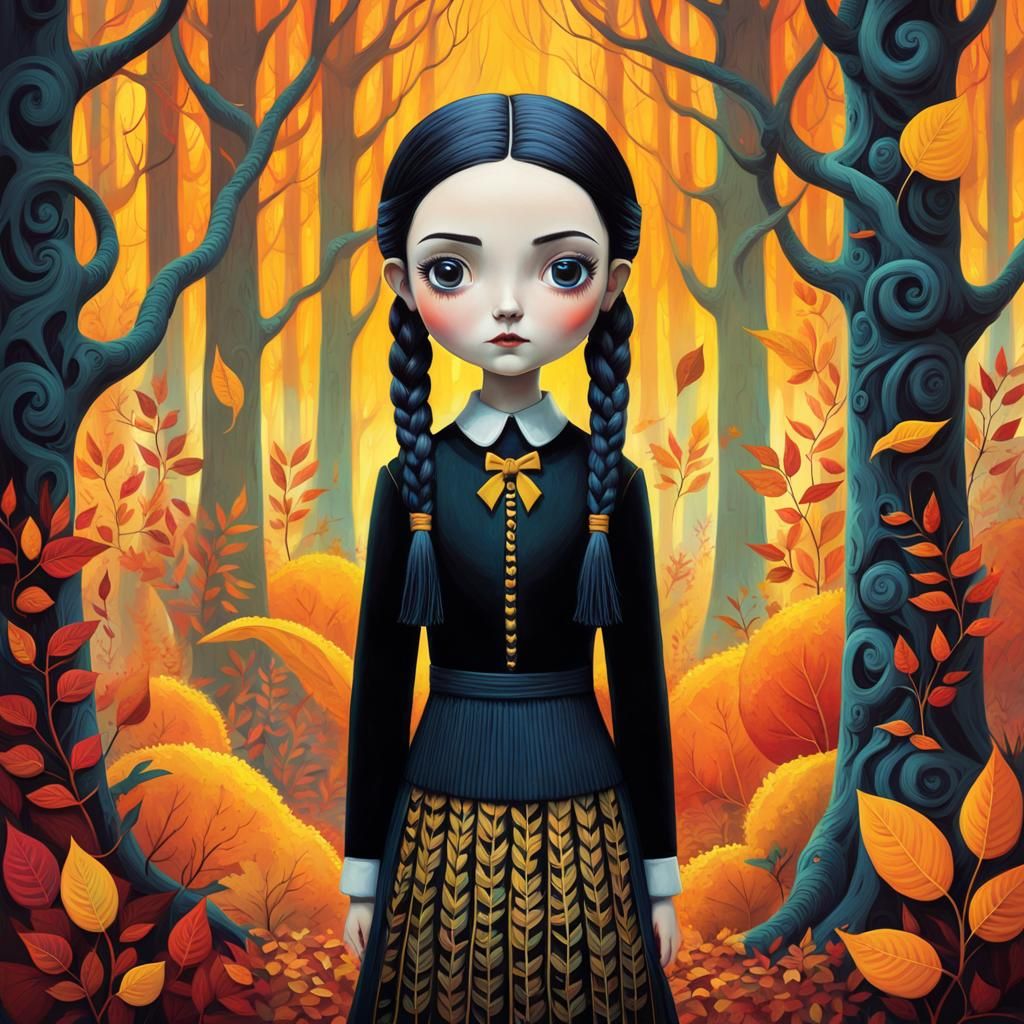 Wednesday Addams in Whimsical Autumn Wonderland