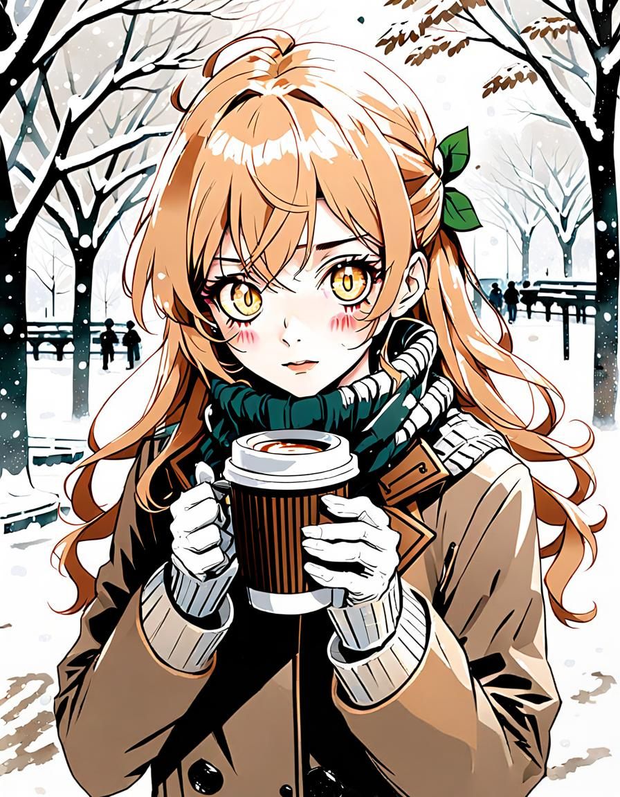 Whimsical Cafe Encounter in Snowy Park