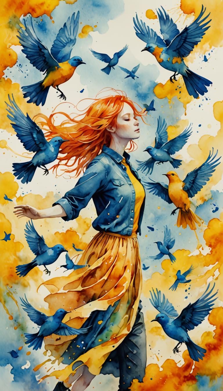 Ethereal Melancholic Fantasy in Vibrant Watercolor