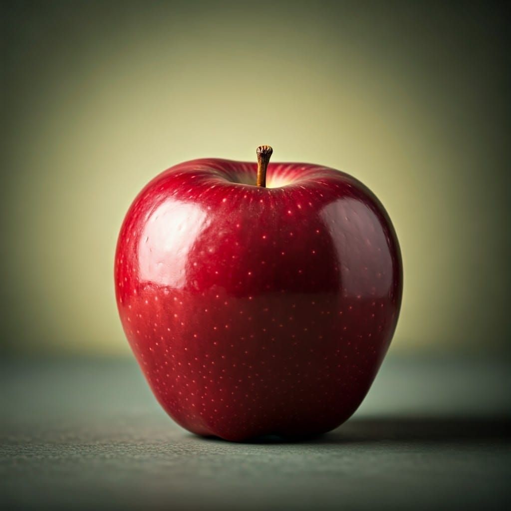 Crimson Apple on Soft Focal Green Background