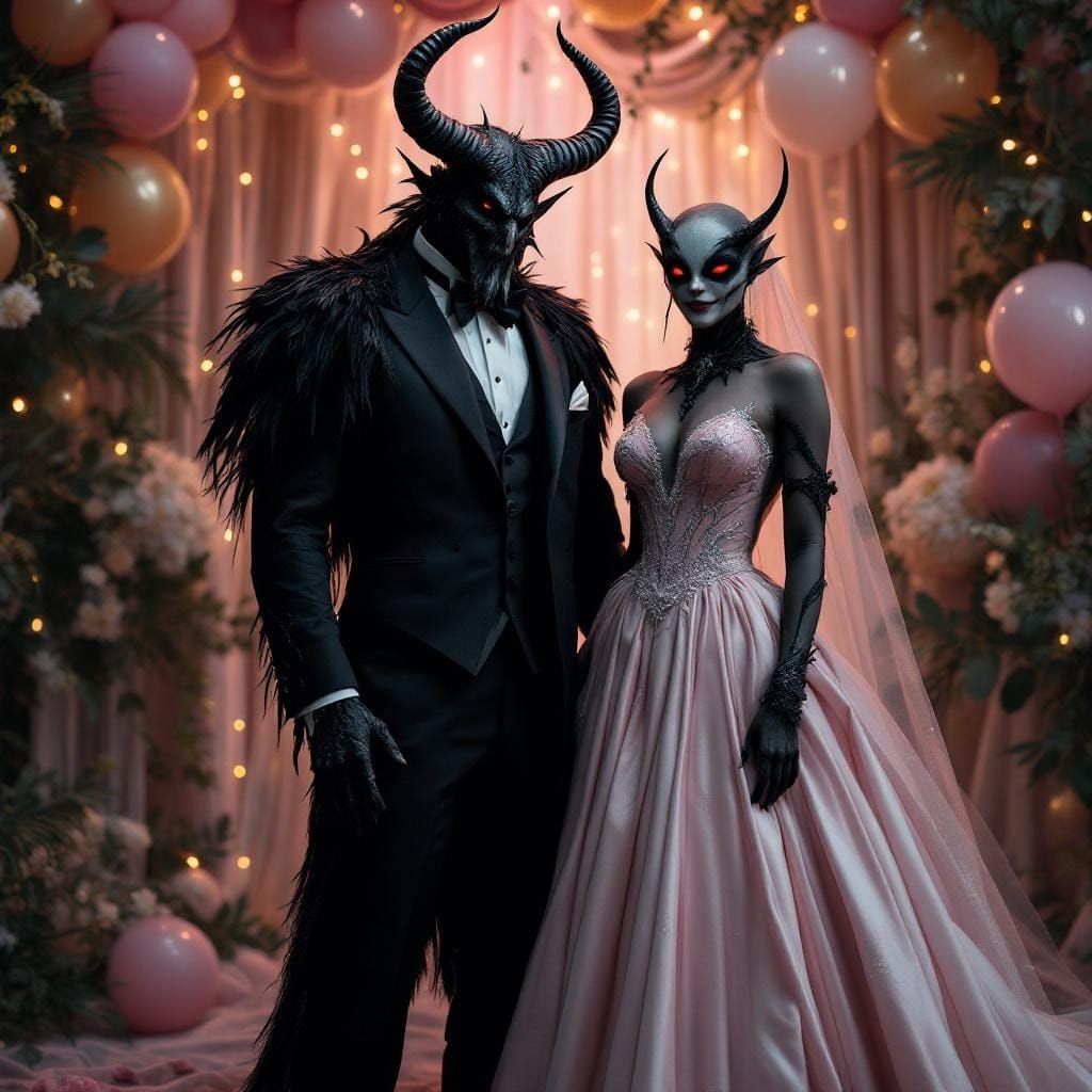 Krampus and Mothman Prom Night in Digital Art Style