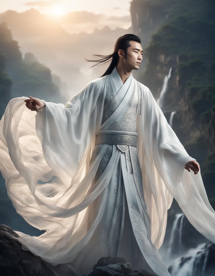 Majestic Chinese Warrior in Ancient Fantasy Attire