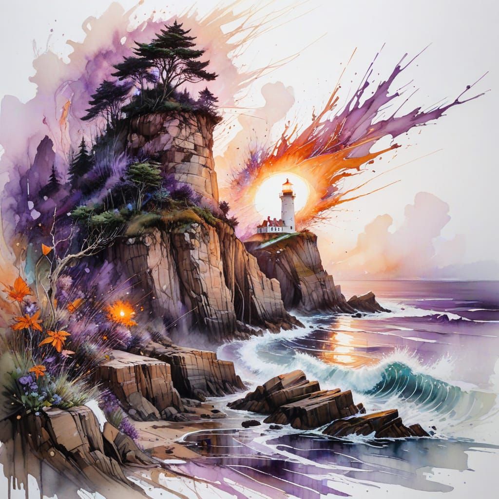 Rugged Coastal Scene with Lone Lighthouse