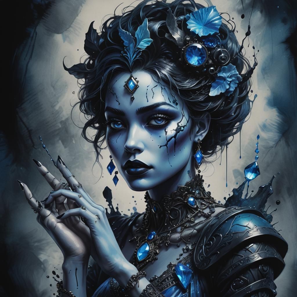 Mysterious Figure with Contrasting Lips and Gemstones in Vib...