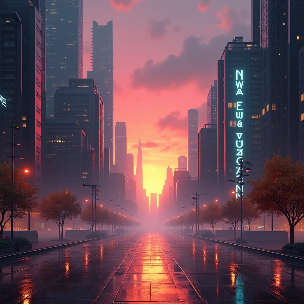 Futuristic Cityscape at Sunset