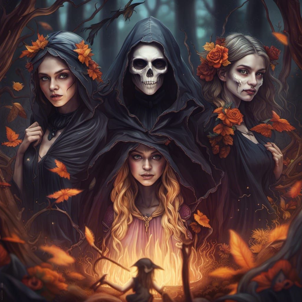 Mystical Sisters: Grim Reaper, Fairy, and Witch in a Fantast...