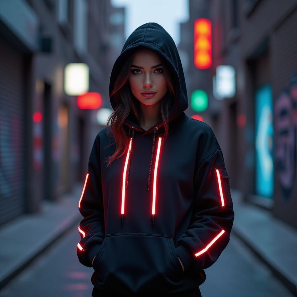 Cyberpunk LED Hoodie in Urban Alleyway