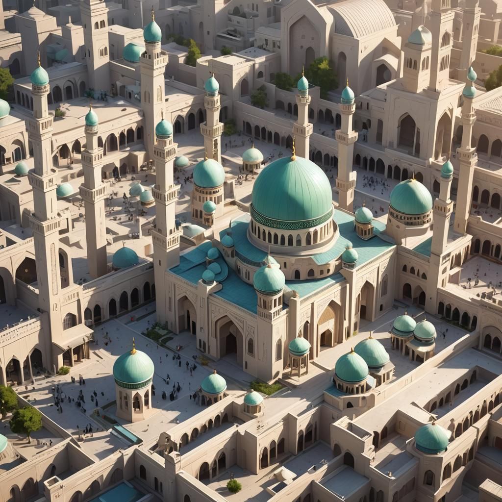 Celebratory Mosque Scene in Vibrant 3D Anime Style