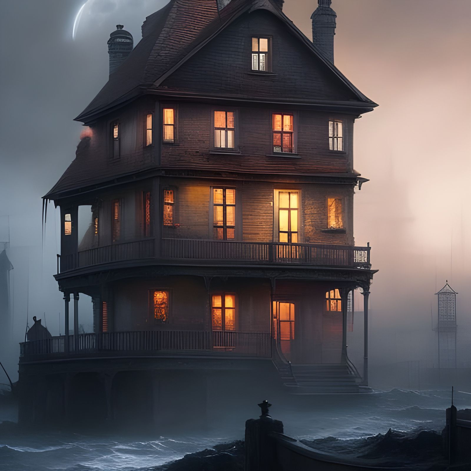 Haunted Harbour House Under a Sinister Moon