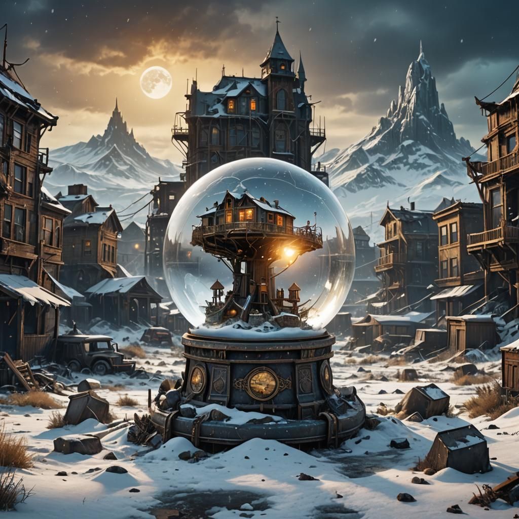 Glowing Snowglobe Wonders in a Futuristic Wasteland