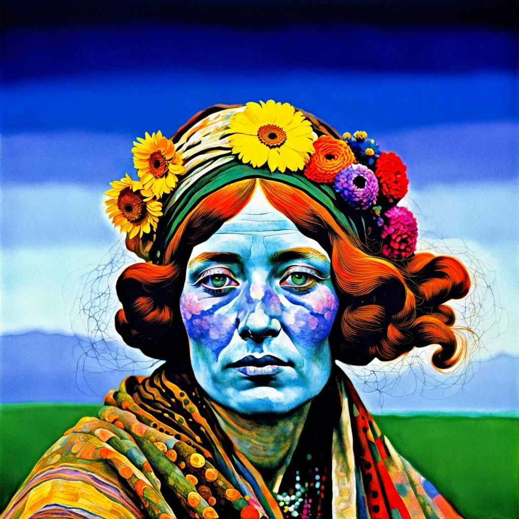 Ethereal Bohemian Druidess in Cosmic Psychedelic Style