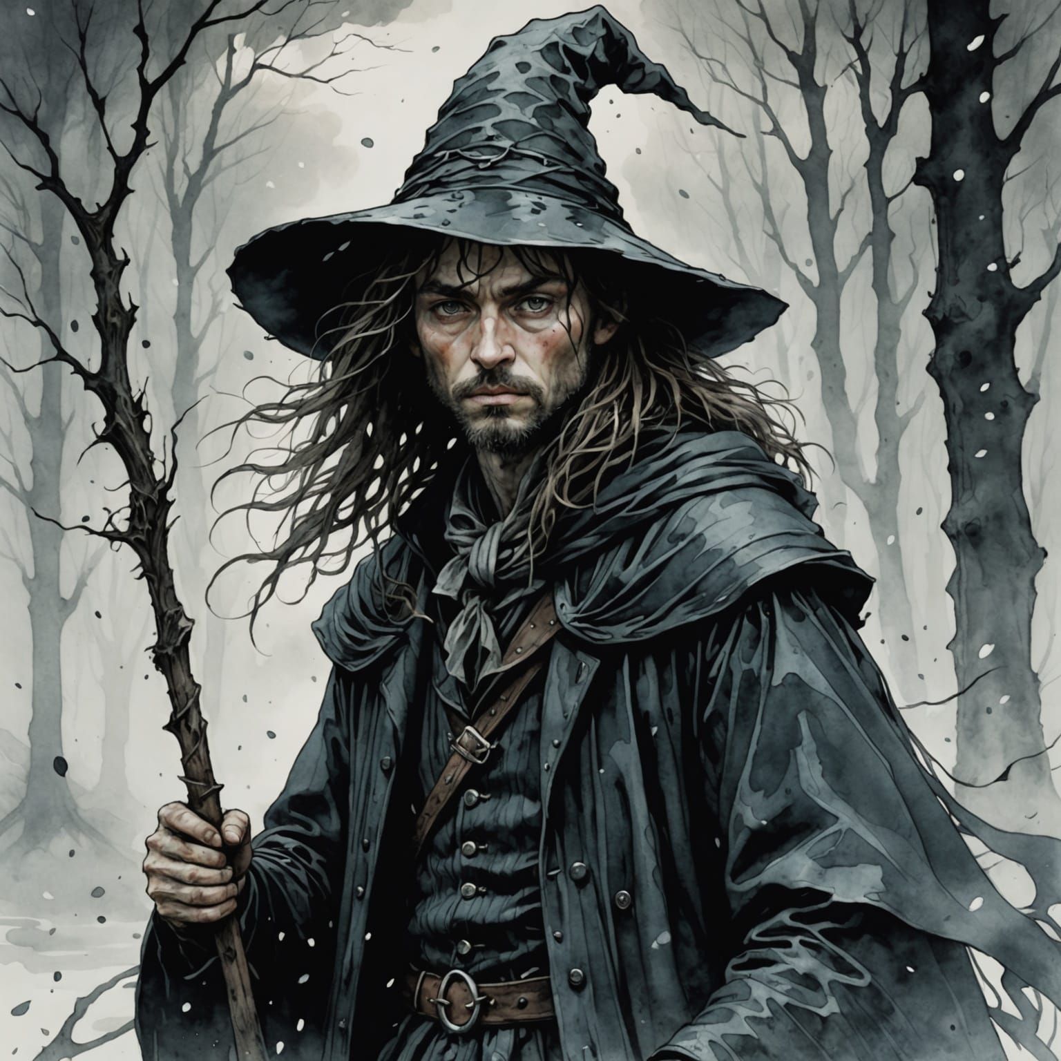 Ominous Wizard in Storybook Style