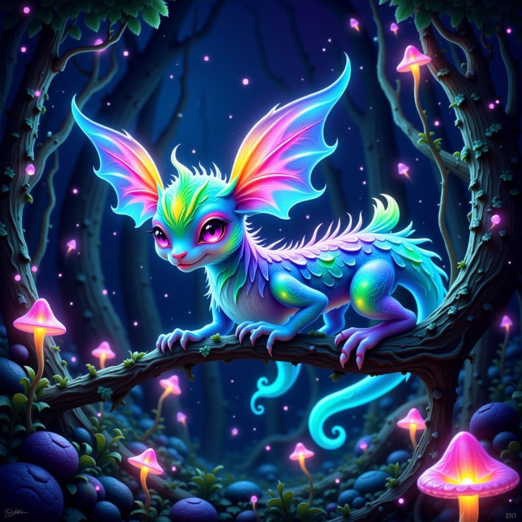 Bioluminescent Creature in Lush Alien Forest