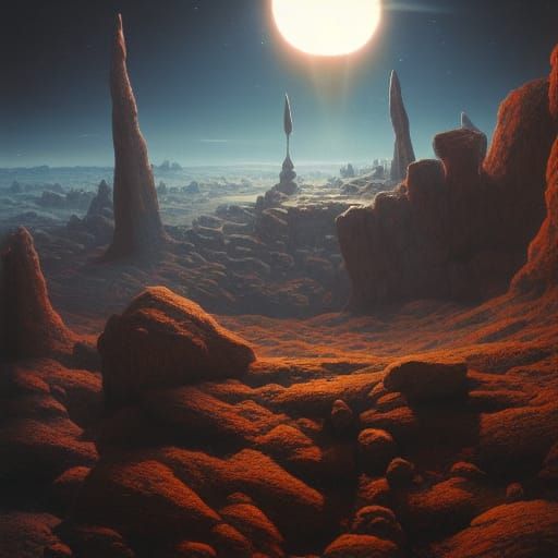 Dystopian Exoplanet Landscape in Hyperdetailed Concept Art