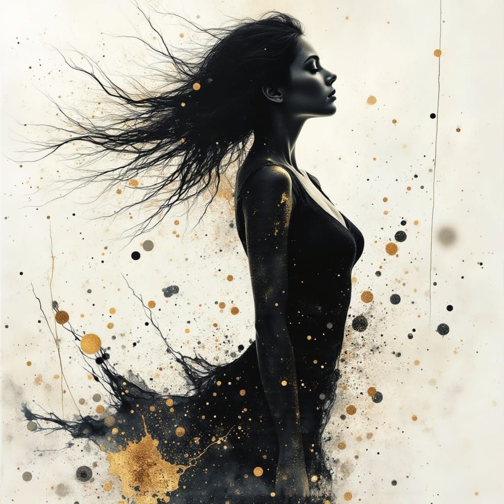 Sensual Silhouette in Motion, Glitch Art Style