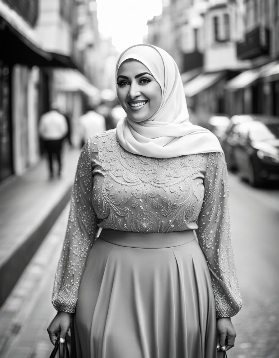 Middle Eastern Woman Walks Confidently in Traditional Attire
