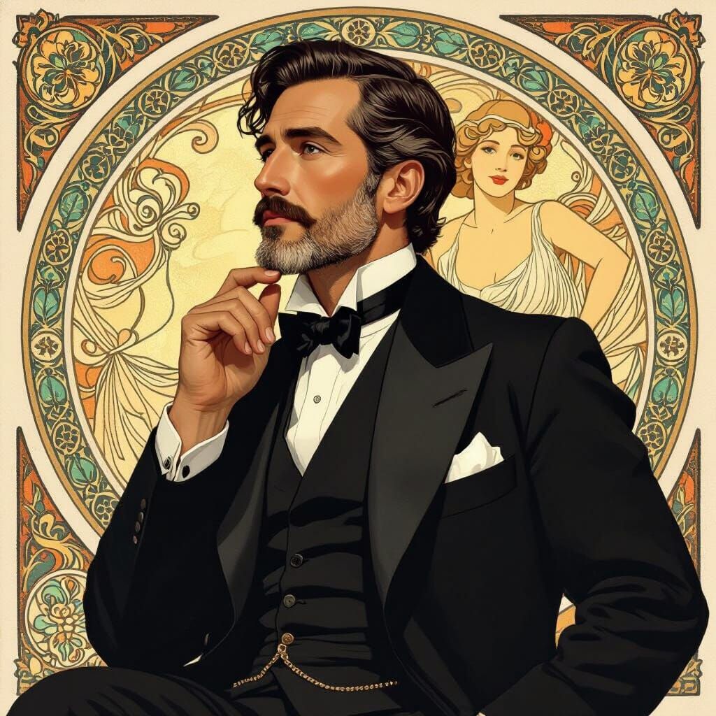 Elegant Man's Daydream in Art Nouveau Style