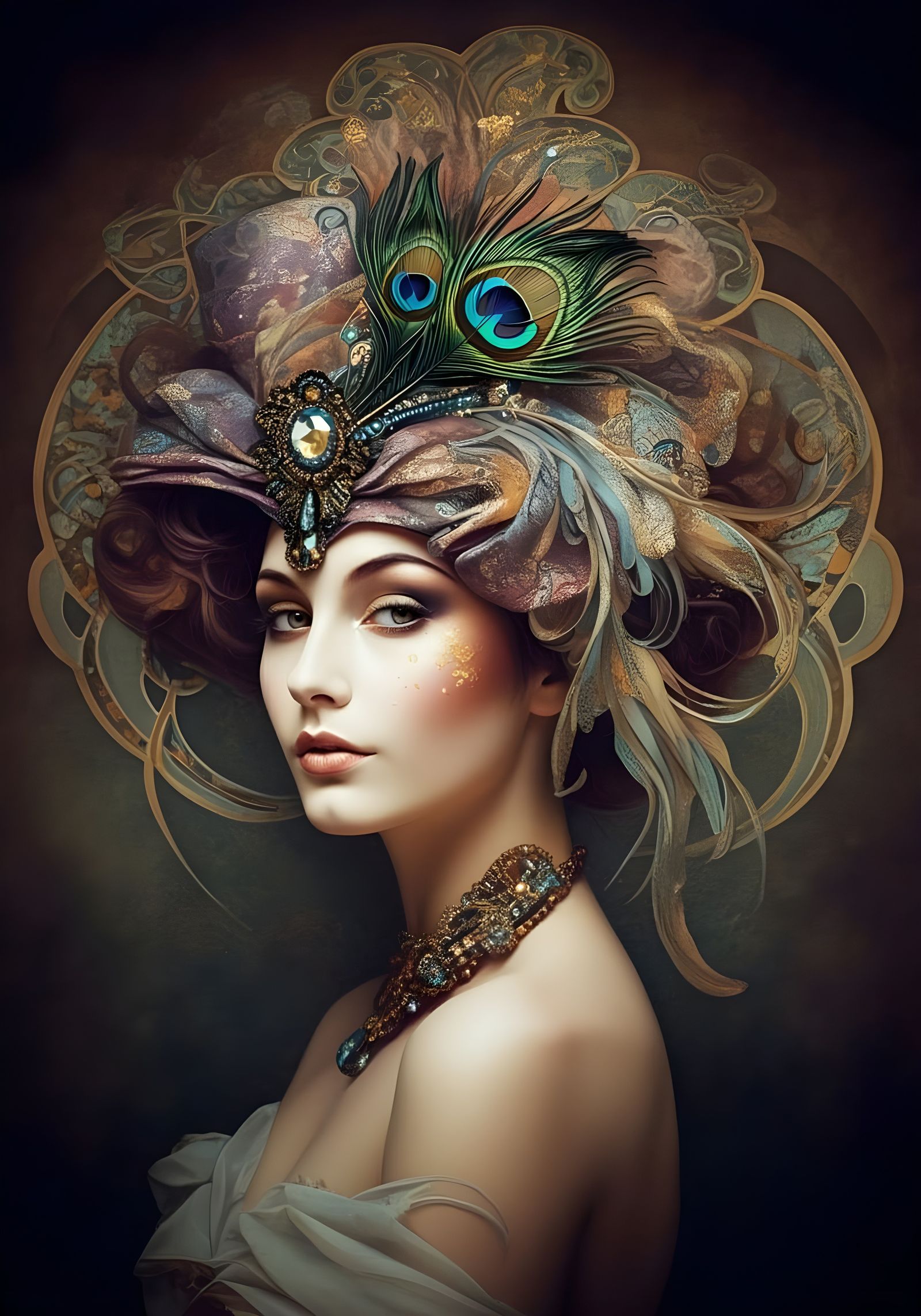 An Art Nouveau Woman in Elegant Fascinator