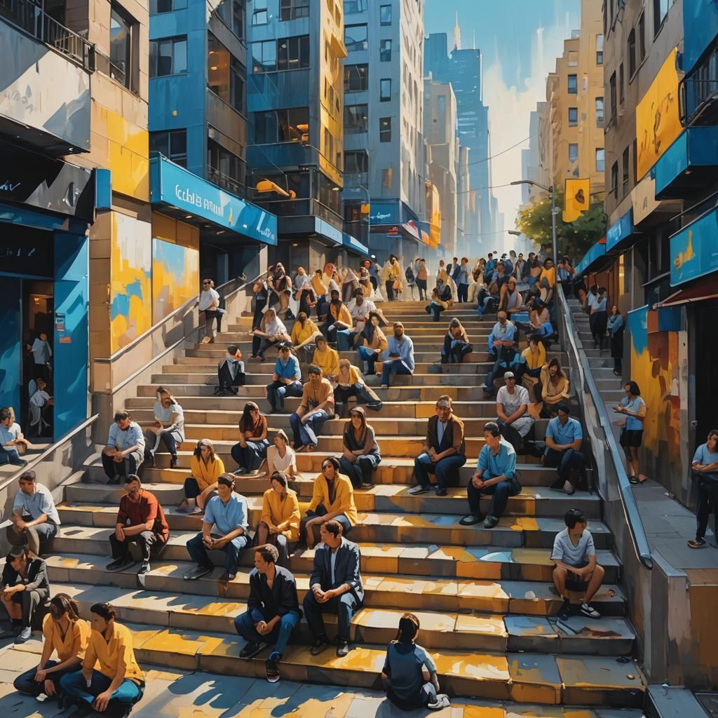 Vibrant Urban Scene in a Bustling City Street