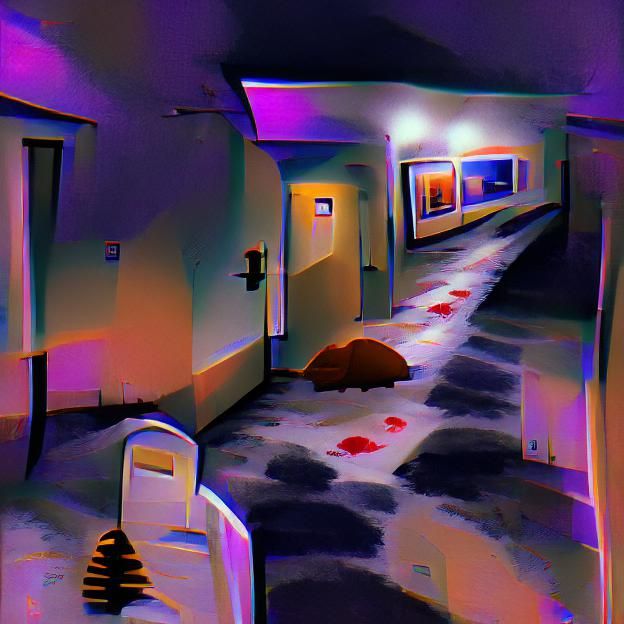 Mysterious Motel Corridor in Low-Lit Grayscale